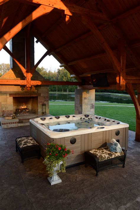 Master Spas Outdoor Fireplace And Hot Tub Craftsman Patio Other