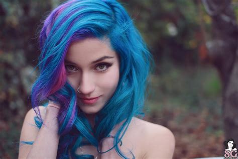 A Girl With Blue Hair Free Photo