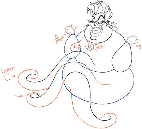 How Draw Ursula The Sea Witch From The Little Mermaid Step By Step
