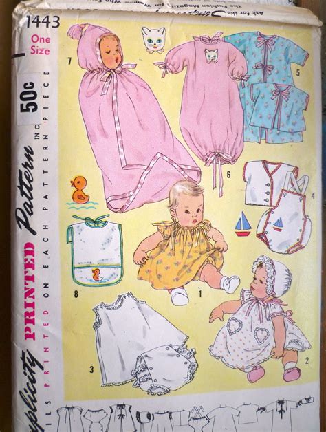 50s Baby Layette Sewing Pattern Simplicity 1443 One Size Newborn Uncut