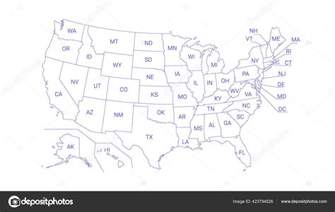 mapa político los estados unidos con títulos los estados todas vector gráfico vectorial