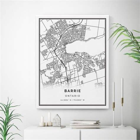 Barrie Map Canvas Print City Maps Wall Art Ontario T Minimalistic
