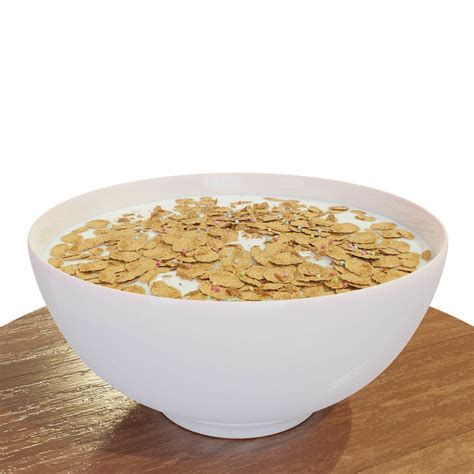 3d Bowl With Milk And Cereals Corn Flakes Food High