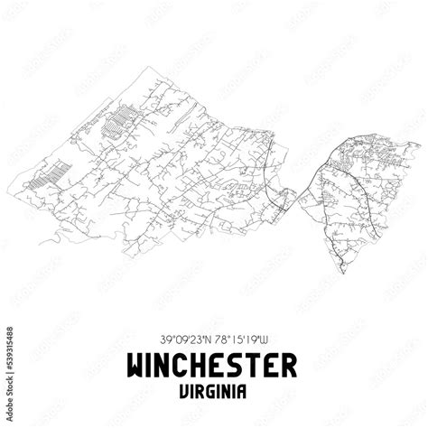 Winchester Virginia Us Street Map With Black And White Lines Stock