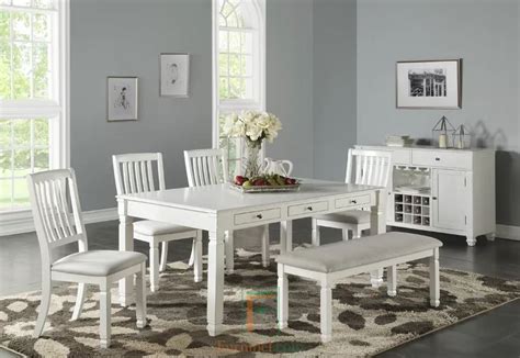jual set meja makan minimalis putih  laci kursi bangku