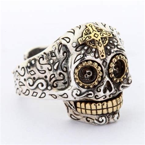 Sugar Skull Ring Sterling Silver Gothic Ring Adjustable Ring Etsy