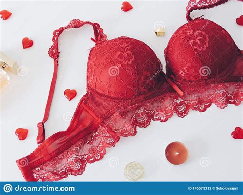 Red Women Underwear With Lace Isolated On White Background Red Bra And