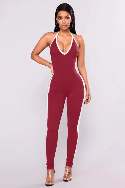 Red Sexy Women Patchwork Jumpsuit Fitness Summer Sleeveless Bodysuit U Neck Romper Skinny Female