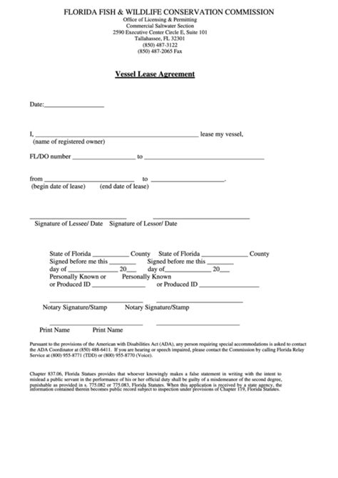 Fillable Vessel Lease Agreement Printable Pdf Download