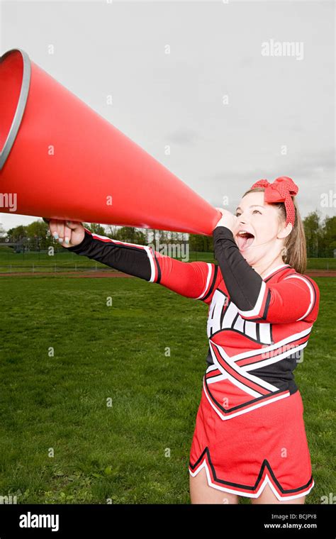 Cheerleader With Megaphone Stock Photo Alamy