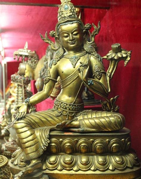 22 Tibetan Buddhism Bronze Gilt Gold Guanyin Green Tara Goddess Lotus Seat Tara Goddess