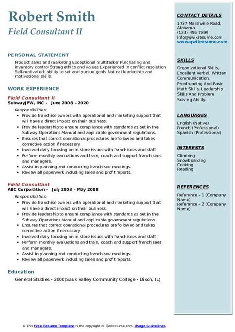 Not sure where to start? Field Consultant Resume Samples | QwikResume