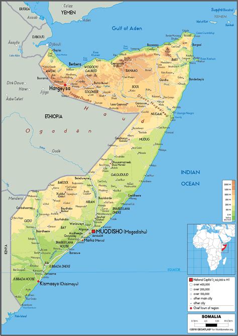 Large Size Physical Map Of Somalia Worldometer