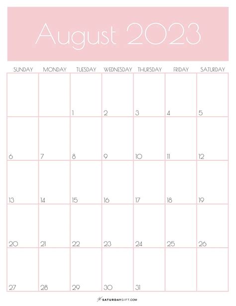 August 2023 Calendar 9 Cute And Free Printables Saturdayt