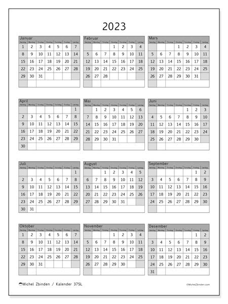 2023 Kalender For Utskrift “36sl” Michel Zbinden No