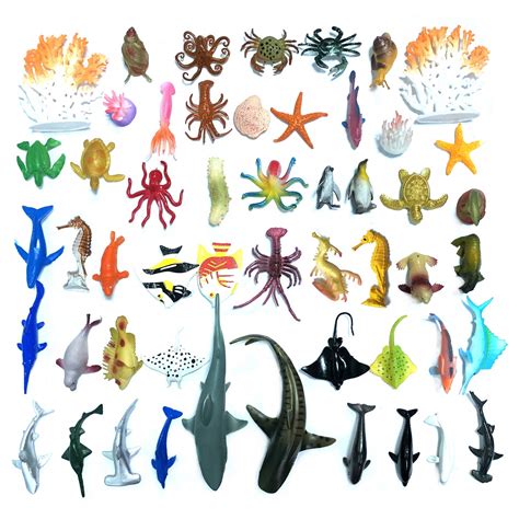 Doitem 54 Pack Assorted Mini Vinyl Plastic Ocean Sea Animal Figures Toy