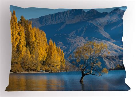 Nature Pillow Sham Sunken Tree Lake On Mountain Range Exquisite Rural