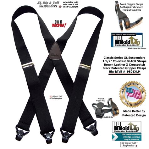 Holdup Brand Xl Classic Series Basic Black X Back Suspenders With Pate