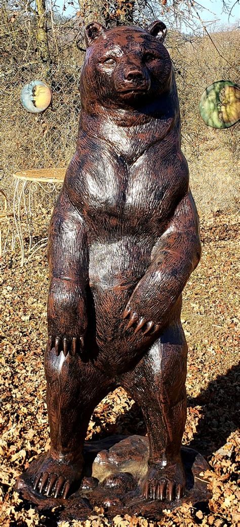 Medium Standing Grizzly Bear Metal Garden Statue Poor Mans Bronze