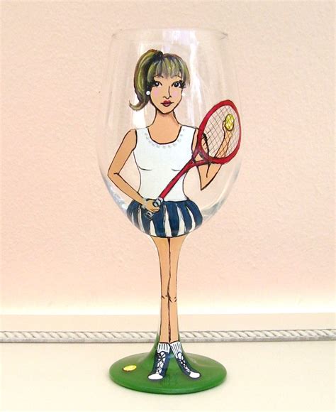 Tennisgolf Ladies Wine Glass Sport Girl Friend Portrait Etsy Hand