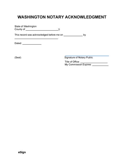 Free Washington Notary Acknowledgment Form PDF Word
