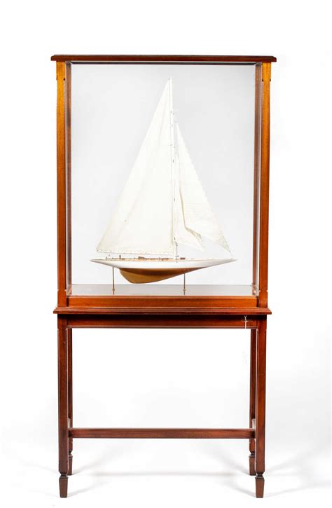 Model Sailboat With Standing Wooden Display Case