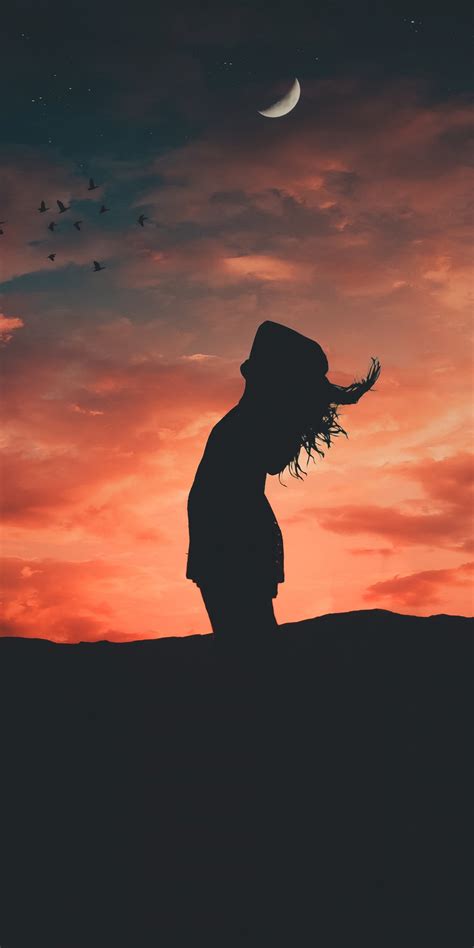 Download Sunset Girl Freedom Outdoor Relaxed Silhouette 1080x2160