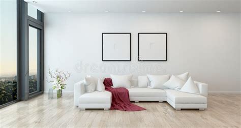 Red Throw On White Sofa In Modern Living Room Stock Illustration