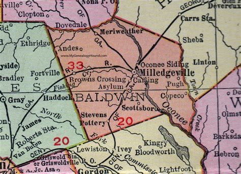 Baldwin County Georgia 1911 Map Rand Mcnally Milledgeville