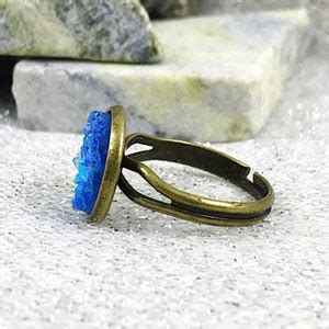 Blue Druzy Ring Adjustable Blue Drusy Ring For Women Blue Etsy