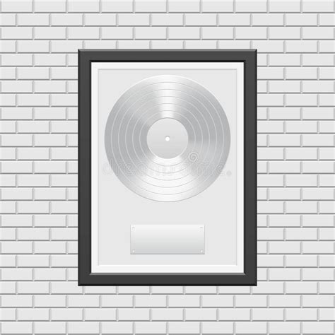 Silver Vinyl Record With Black Frame On White Brick Wall Stock Vector