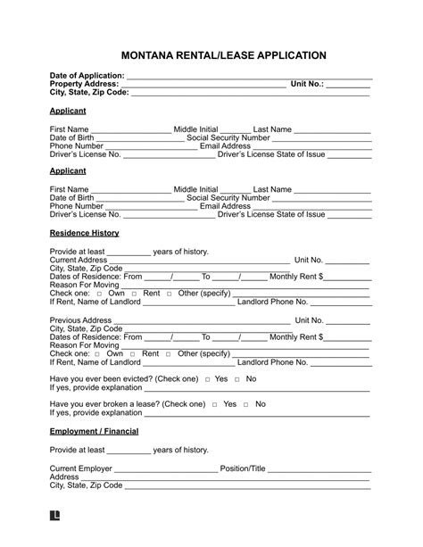 Free Montana Rental Application Form Pdf And Word Download
