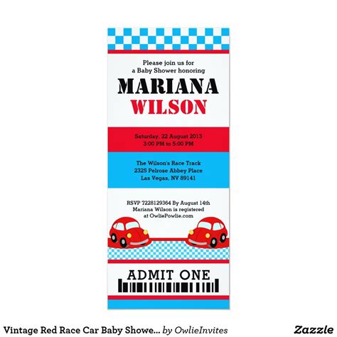 Vintage Red Race Car Baby Shower Ticket Invitation Cars