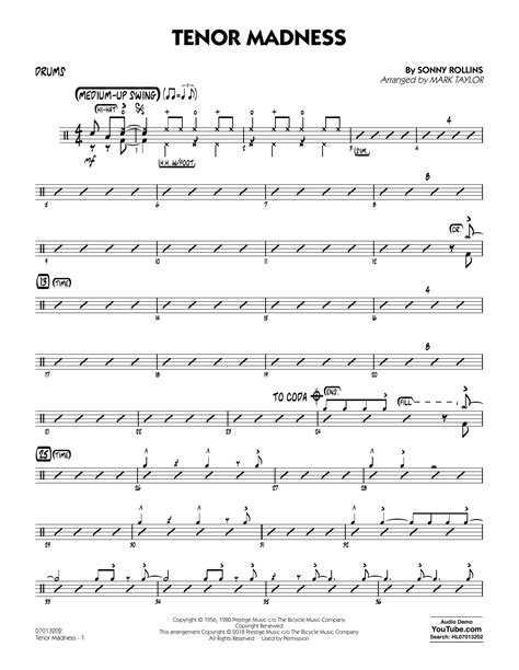 Tenor Madness Arr Mark Taylor Drums Sheet Music Sonny Rollins