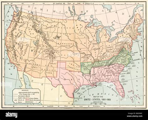 Map Of The United States During The Civil War 1861 To 1865 Stock Photo