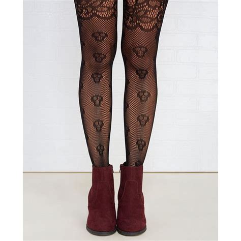 Skull Print Fishnet Tights 356 Liked On Polyvore Featuring
