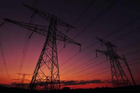 Wallpaper Sunset Dusk Power Lines Electricity Transmission Tower