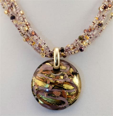 Murano Glass Black Lavender Gold Pendant Murano Glass Jewelry Murano Glass Ts Co