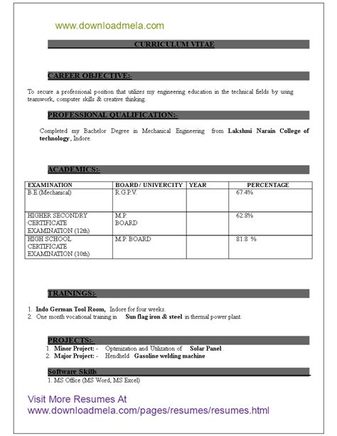 Most candidates who are freshers use the functional resume format instead of the more commonly used chronological resume format. Mechanical Engineering Fresher Resume | Templates at ...