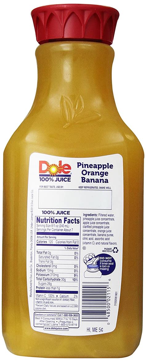 Dole Pineapple Orange Banana Juice Nutrition Facts Blog Dandk