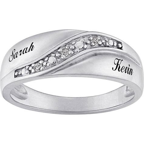 Personalized Sterling Silver Mens Diamond Accent Name Wedding Band For Engravable Wedding Bands 