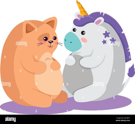 Unicorn Cat Cartoon Design Magic Fantasy Fairytale Childhood And