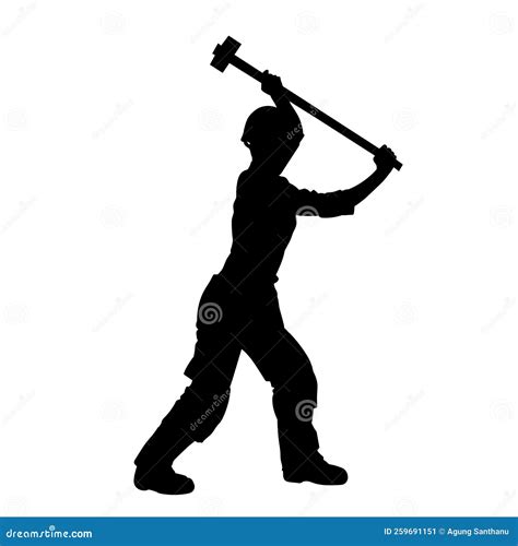 Silhouette Of A Worker Swinging His Sledge Hammer Stock Vector