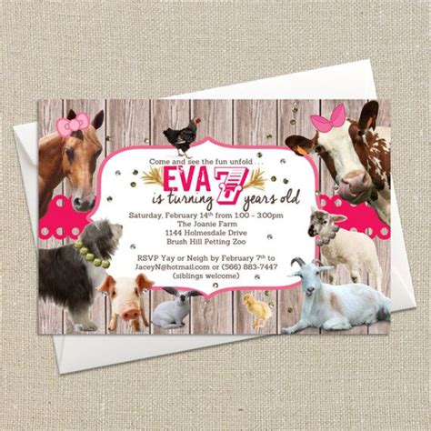An open area where small or young animals are kept that children can hold, touch, and sometimes…. Girl Birthday Party Invitation - Petting Zoo - Barnyard ...