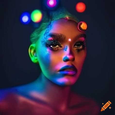 Neon Fashion Portrait With Colorful Cosmic Background On Craiyon