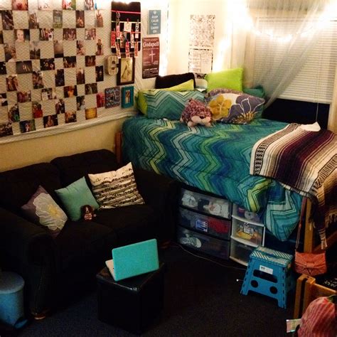 My Sophomore Dorm Room Complete With Under The Bed Storage And Twinkle