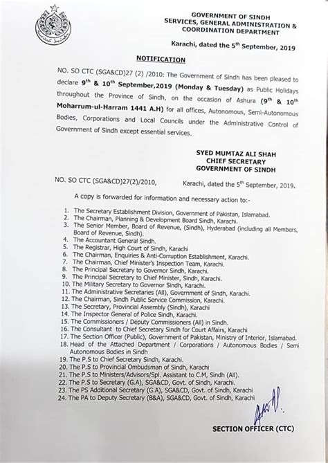 Sindh Government Announce Ashura Holidays Incpak