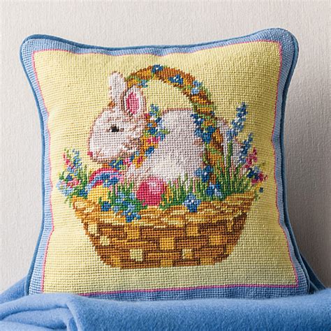Leave a section un sewn so that you can turn the pillow right side out. Bunny In Basket Needlepoint Pillow | Gump's