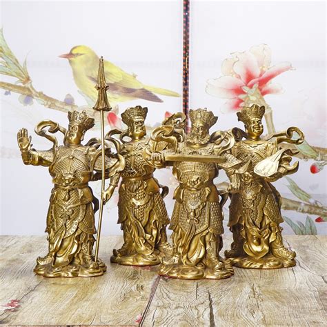 Feng Shui Pavilion All Copper Four Kings Of Heavenly Buddha Statues