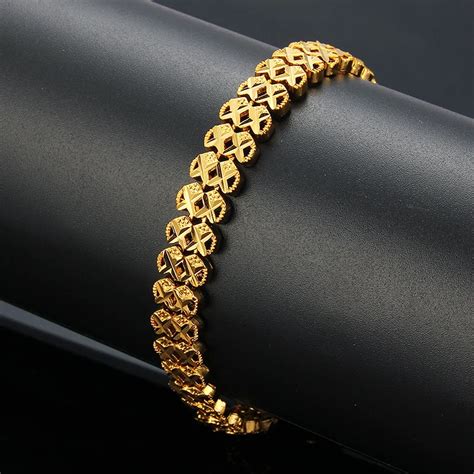 Luxury 24k Gold Dubai Popular Mini Heart Gold Beads Bracelet Jewelry Ethiopian Bangles Real Gold